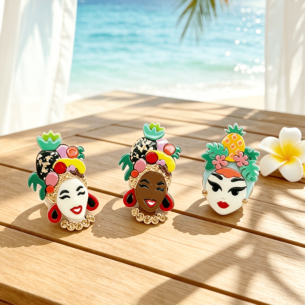 4-Color Pineapple Beauty Head Open Ring, Tropical Style
